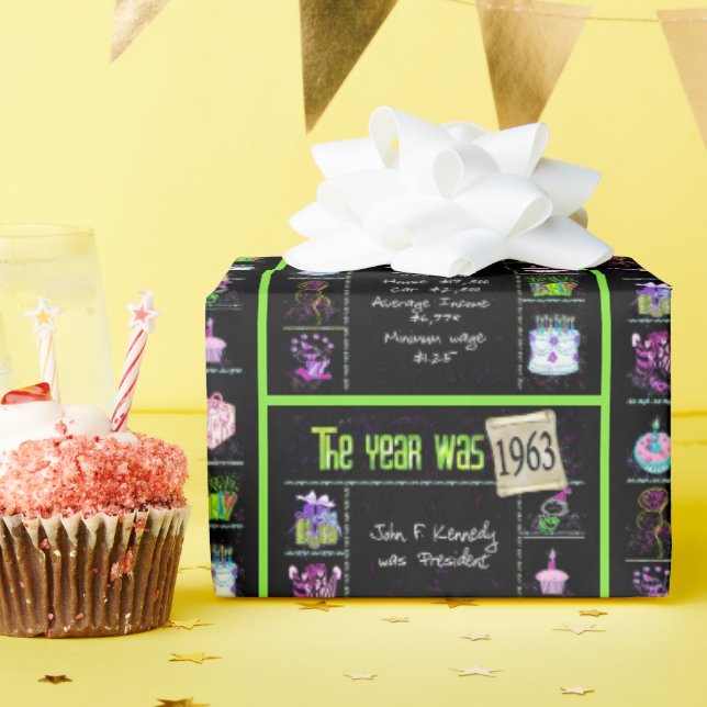 Papier Cadeau Trivia de l'année d'anniversaire 1963 (Fête d'anniversaire)