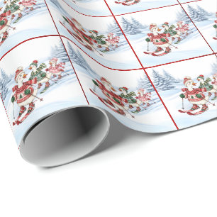 Papier Cadeau Trois Canards de Ski en Vacances