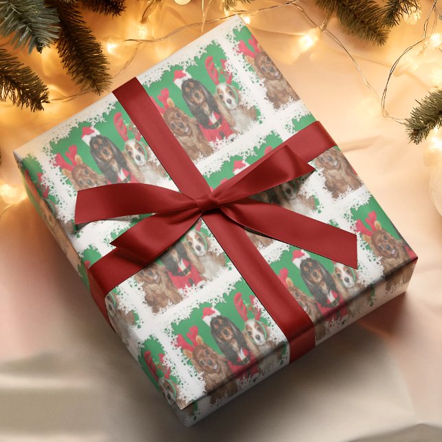 Papier Cadeau Trois Cavalier King Charles Spaniels Snowflakes (Créateur téléchargé)