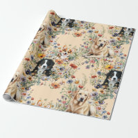 Trois chiens dans des fleurs sauvages sans couture