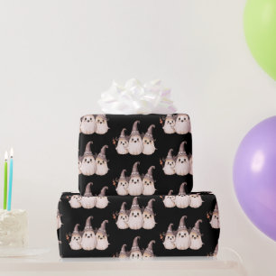 Papier Cadeau Trois fantômes motif de chapeaux de sorcière gris