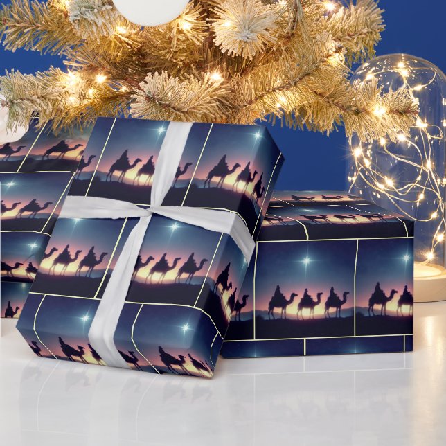 Papier Cadeau Trois hommes sages suivant une étoile (Vacances)