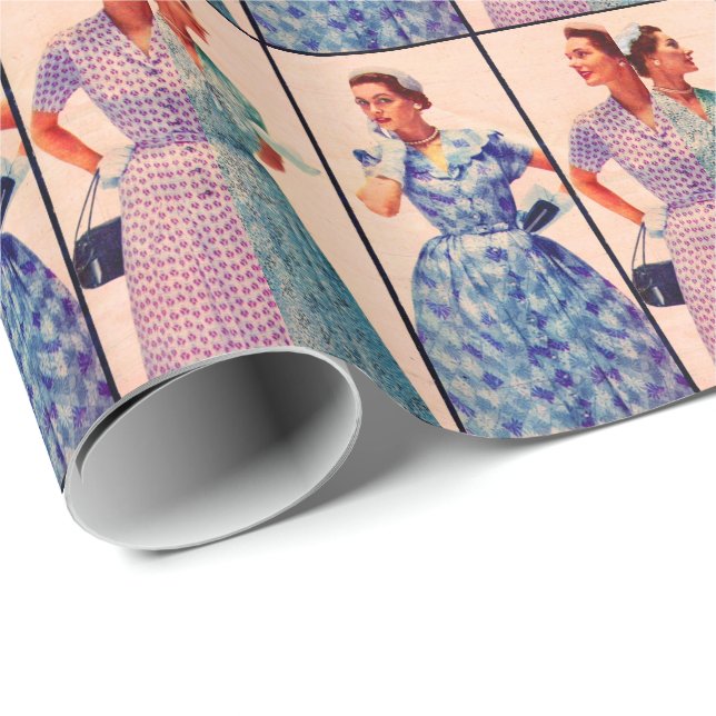 Papier Cadeau trois robes 1953 - vêtements vintages (Coin rond)