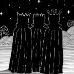 Papier Cadeau Trois rois étoile noir et blanc conception de Noël<br><div class="desc">L'illustration originale en noir et blanc sur ce papier d'emballage de Noël cool représente les trois rois portant des cadeaux pour le bébé Jésus. Le stylo monochrome original et l'art de Noël à l'encre montre les rois contre un ciel étoilé en regardant l'étoile de Noël à l'Est. L'image contemporaine des...</div>