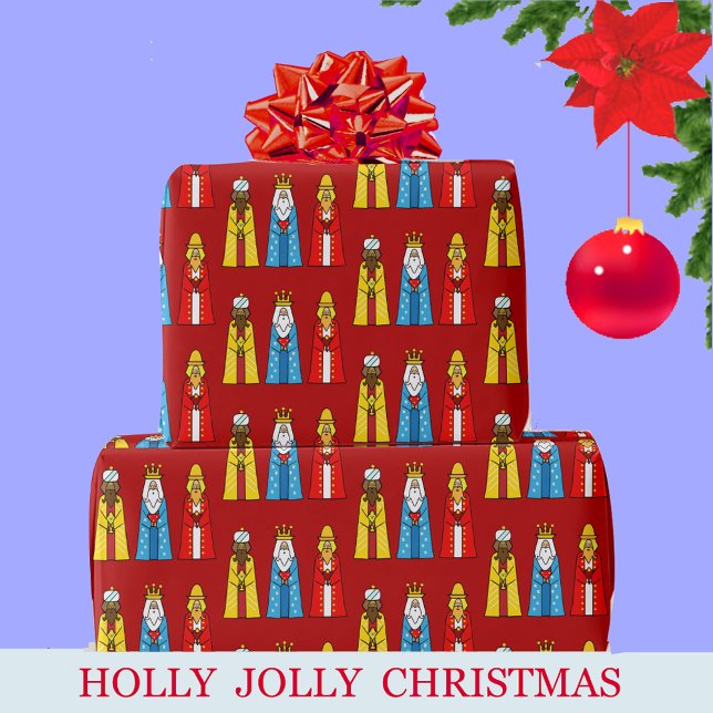 Papier Cadeau Trois Rois sur Noël Rouge (Créateur téléchargé)