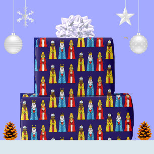 Papier Cadeau Trois Sages sur Fond Bleu Marine
