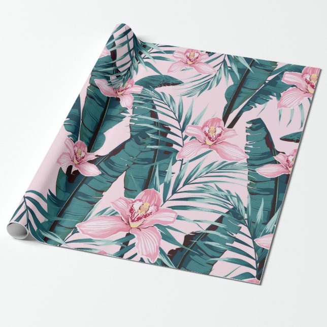 Papier Cadeau Tropic summer painting seamless pattern with palm  (Déroulé)