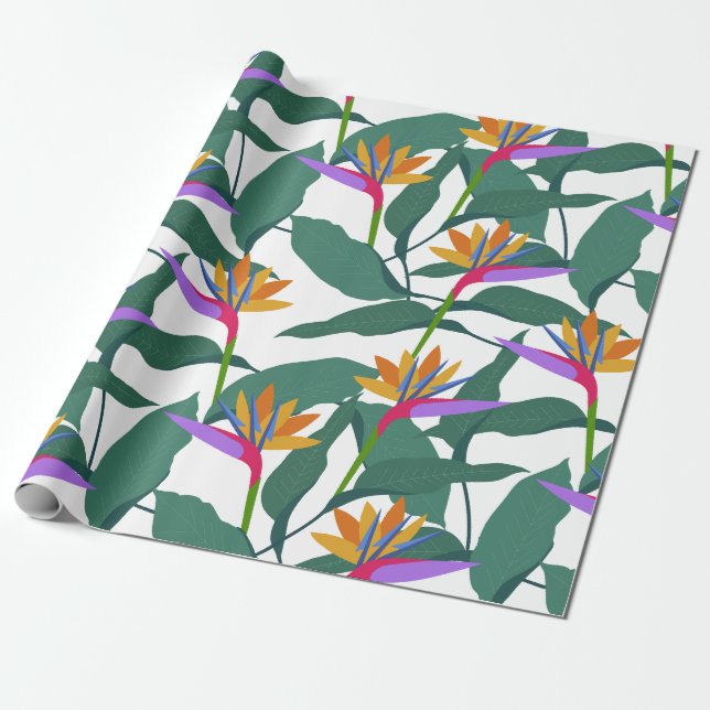Papier Cadeau Tropical Bird of Paradise Flowers Patterned (Déroulé)
