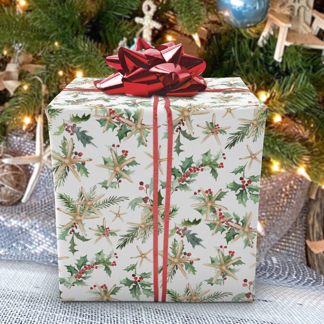 Papier Cadeau Tropical Christmas Beach Starfish et Holly (Créateur téléchargé)