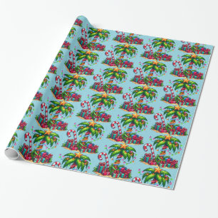 Papier Cadeau Tropical Christmas Holiday Palm Tree Motif