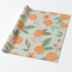 Papier Cadeau Tropical Citrus Floral Mint Green
