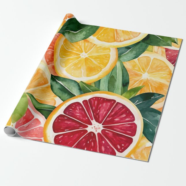 Papier Cadeau Tropical Citrus Orange Fruit Slices (Déroulé)