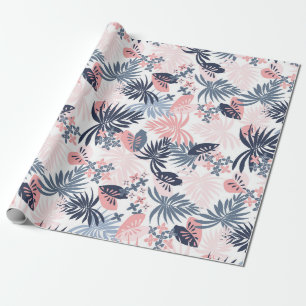 Papier Cadeau Tropical feuille Marine rose roux bleu poussiéreux