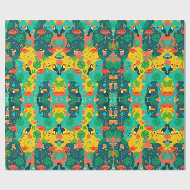 Papier Cadeau Tropical Fiesta Toucan & Flamant rose (Plat)