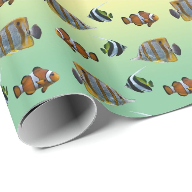 Papier cadeau Tropical Fish Frenzy (Arc-en-ciel) (Coin rond)