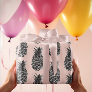 Papier Cadeau Tropical Grey & Pink Ananas Motif sans couture