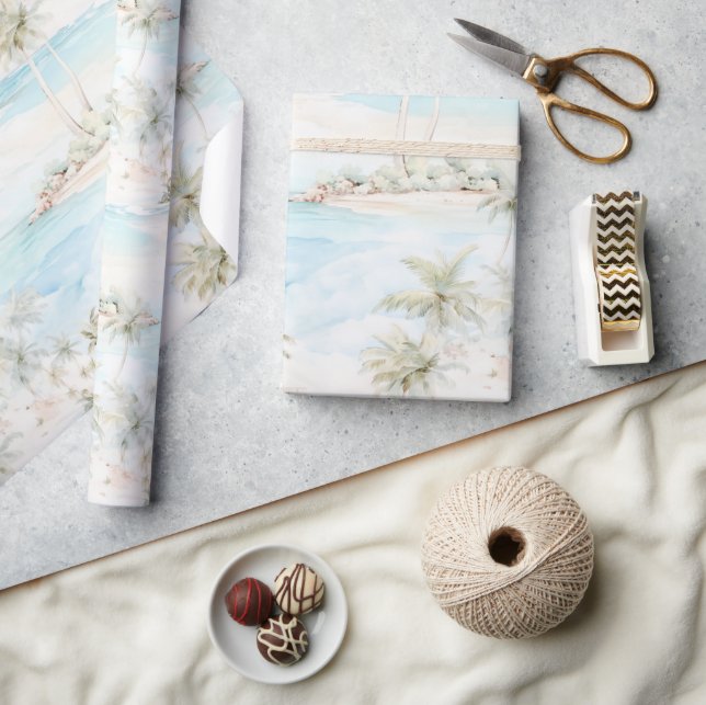 Papier Cadeau Tropical Island Palm Trees Beach  (Artisanat)