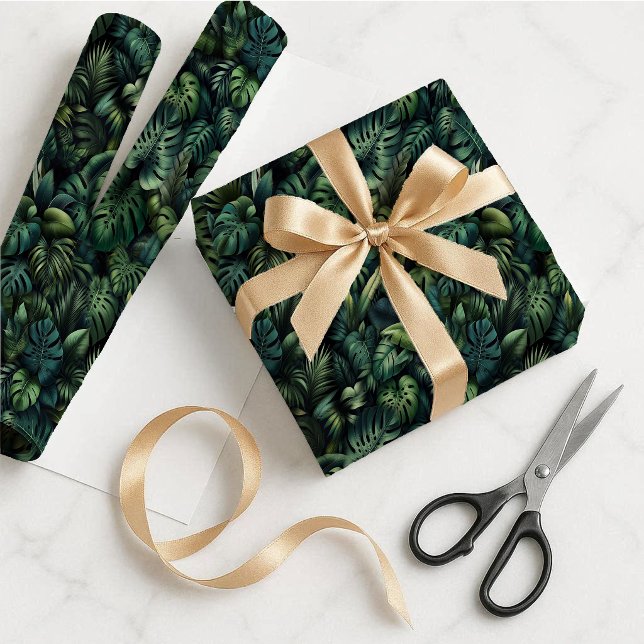 Papier Cadeau Tropical Monstera Botanical Green Gift Wrap Paper (Wrapping paper)