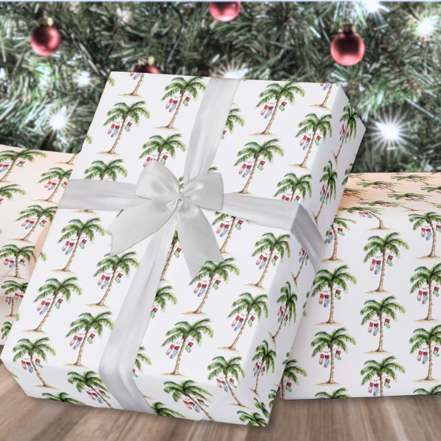 Papier Cadeau Tropical Palm Beach Christmas (Tropical Palm Beach Christmas Wrapping Paper )