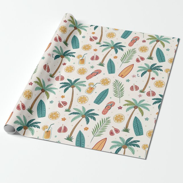 Papier Cadeau Tropical Summer Beach Pattern (1) (Déroulé)
