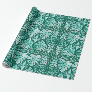 Papier Cadeau Tropical tribal vert hawaïen de la JUNGLE IKAT
