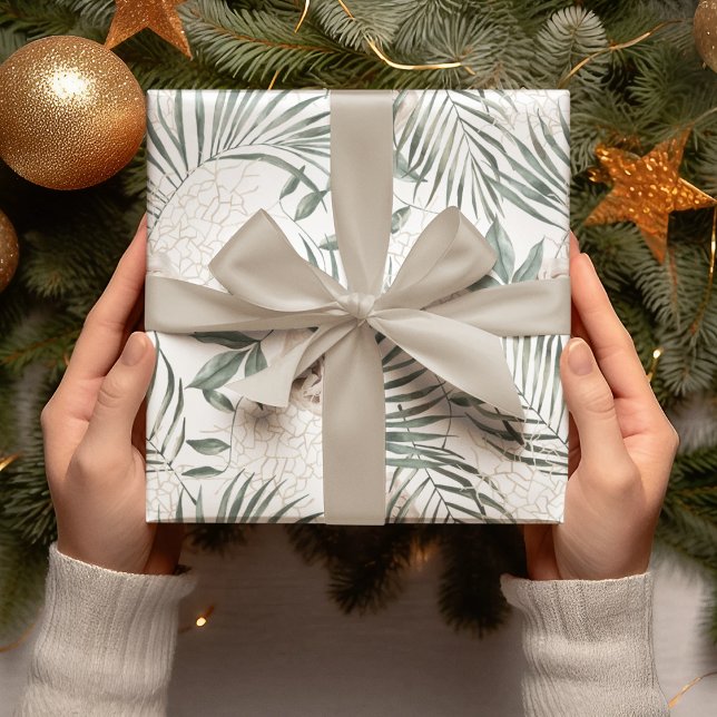 Papier Cadeau Tropical Watercolor Leaves & Flowers Pattern (Créateur téléchargé)