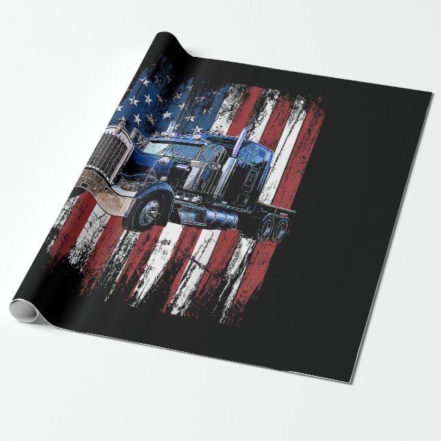 Papier Cadeau Trucker American Flag Truck Driver Truck Driver Gi (Déroulé)