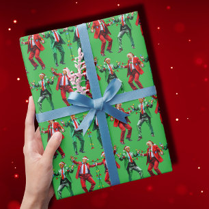 Papier Cadeau Trump danse   Trump Père Noël Danse Noël vert