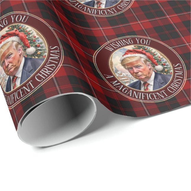 Papier Cadeau Trump MAGA Christmas Cunningham Tartan Buffalo (Coin rond)