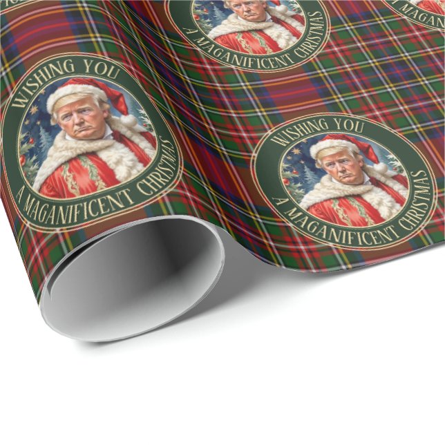 Papier Cadeau Trump MAGA Christmas Royal Stewart Tartan Plaid (Coin rond)