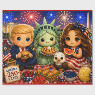 Papier Cadeau Trump Melania Statue de la Liberté 250 Ans USA 