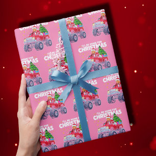 Papier Cadeau Trump Noël   Je serai à la maison pour Noël rose
