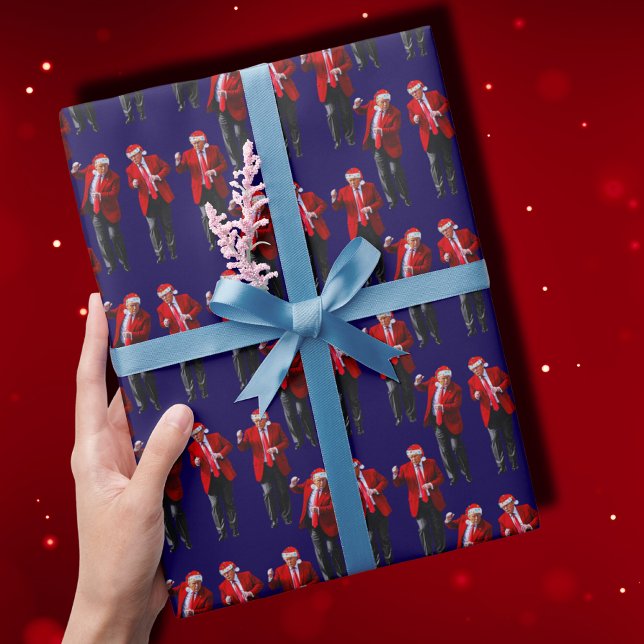 Papier Cadeau Trump Santa Hat Danse Noël | Trump Dance Blue (Créateur téléchargé)