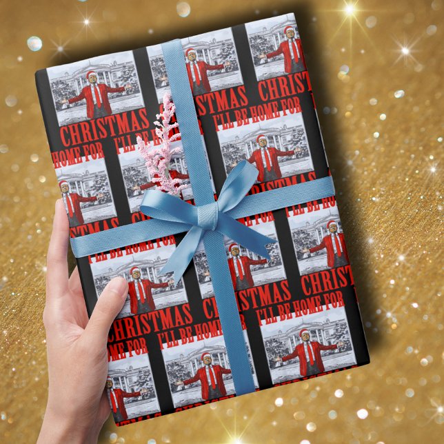 Papier Cadeau Trump Santa Hat | Je serai à la maison pour Noël (Créateur téléchargé)