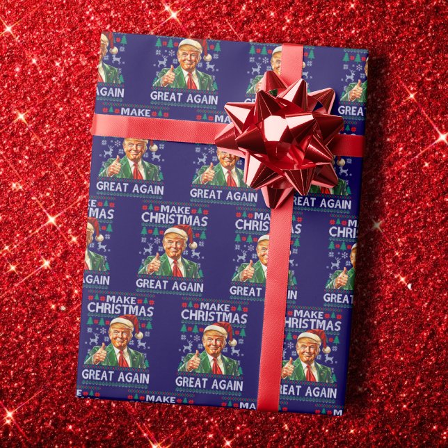 Papier Cadeau Trump Santa Hat | Make Christmas Great Again Blue (Créateur téléchargé)