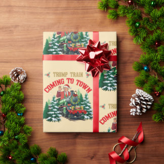 Papier Cadeau Trump Train Arrivée à Noël en ville MAGA