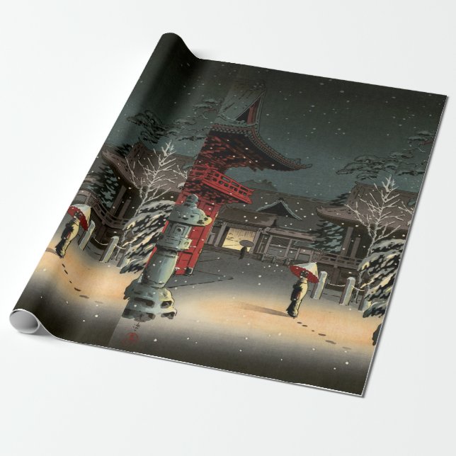 Papier Cadeau Tsuchiya Koitsu - Neige au temple de Nezu (Déroulé)