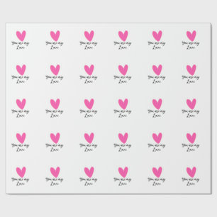 Papier Cadeau tu es mon amour rose rouge coeur aquarelle kidretr