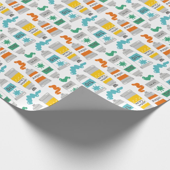 Papier Cadeau Tubes Peinture d'art mignonne sur blanc (Coin)