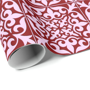 Papier Cadeau Tuile marocaine - bordeaux et rose