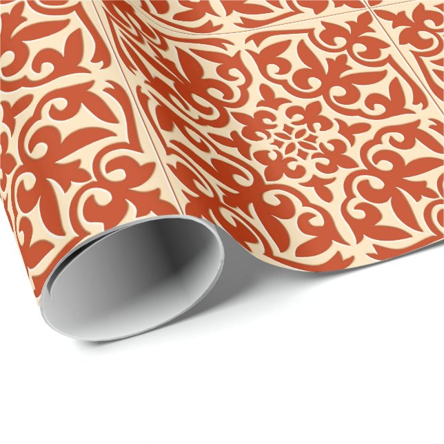 Papier Cadeau Tuile marocaine - orange et pêche de corail (Coin rond)