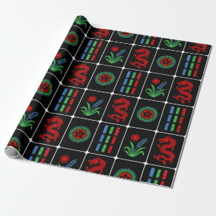 Papier Cadeau Tuiles de Mahjong Énormes #4 Rouge Vert Bleu Noir