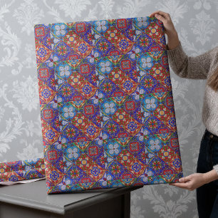 Papier Cadeau Tuiles élégantes rouges bleues violettes Talavera 