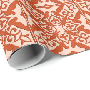 Papier Cadeau Tuiles marocaines - corail orange et pêche