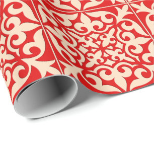 Papier Cadeau Tuiles marocaines - corail orange et pêche