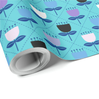 Papier Cadeau Tulipe moderne du milieu du siècle - Bleu