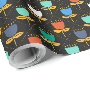 Papier Cadeau Tulipe moderne du milieu du siècle - Noir