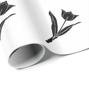Papier Cadeau Tulipe noire, Noir et Blanc, Fleur, Floral