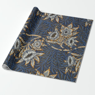 Papier Cadeau Tulipe Saules Motif Bleu Floral de William Morris