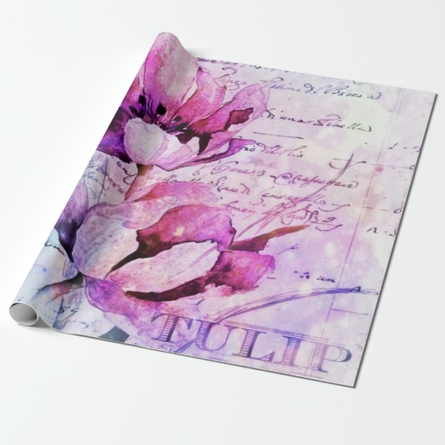 Papier Cadeau Tulipes aquarelles  (Déroulé)